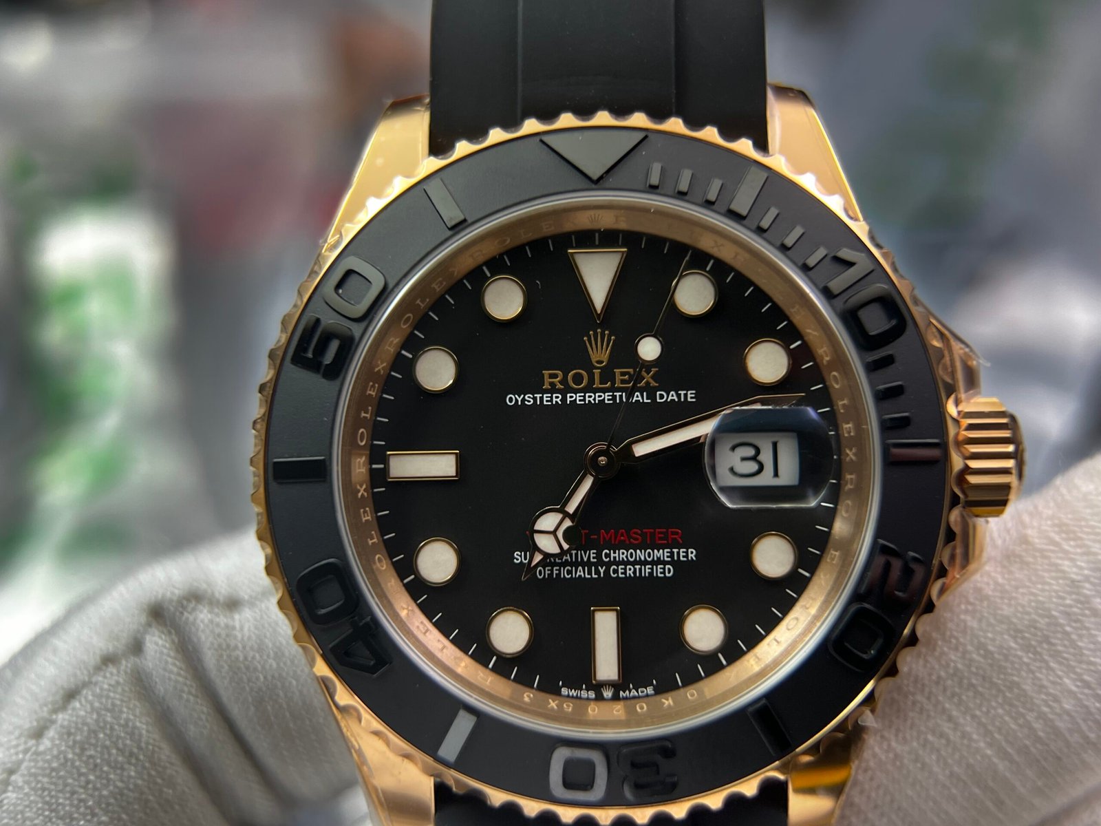 Yacht-Master 126655 Clean factory 1:1 Best Edition Black Ceramic Bezel 904L Steel on Oysterflex Rubber Strap VR3235