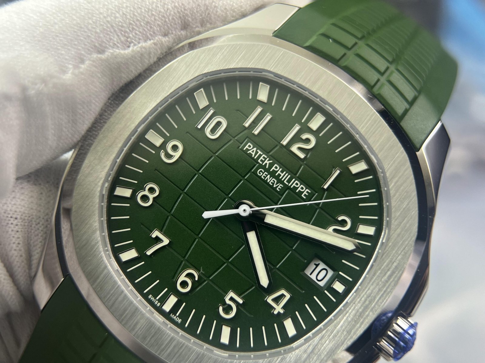 Aquanaut 5168 SS 3KF 1:1 Best Edition GreenTextured Dial on Green Rubber Strap A330 Super Clone V3 - Image 3