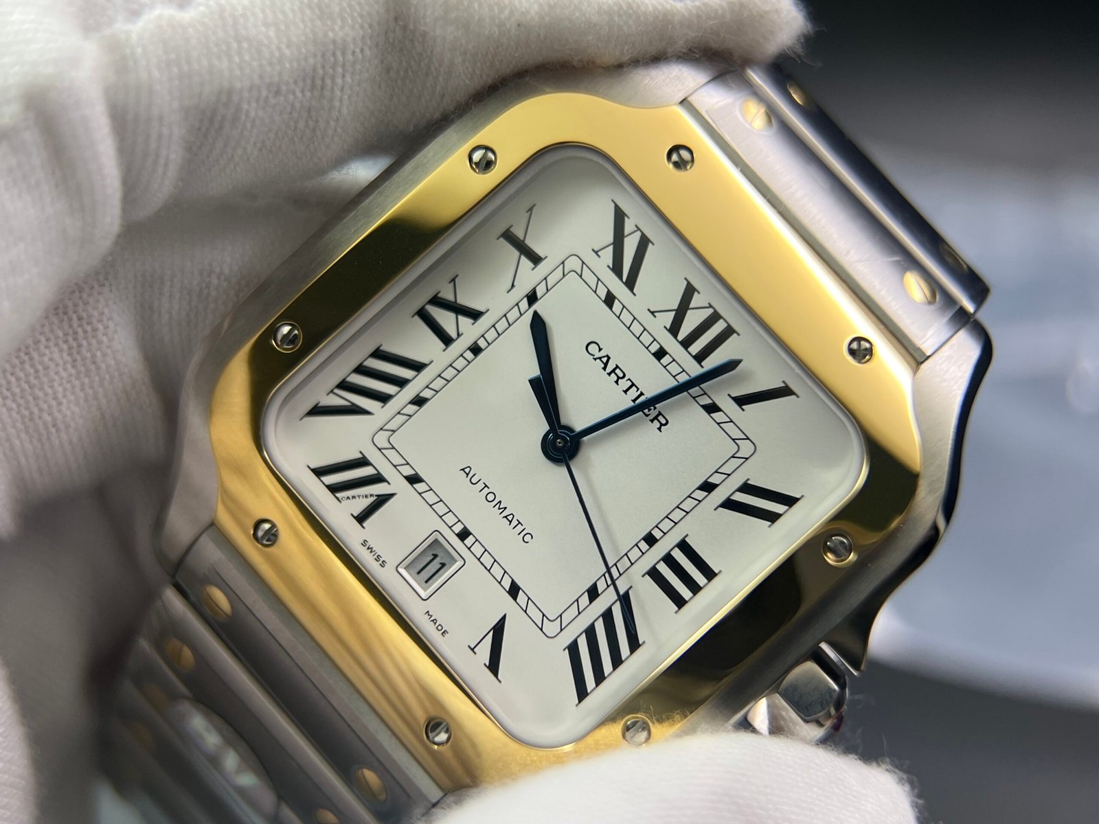 Santos de Cartier XL 40mm SS/YG BVF 1:1 Best Edition White Dial on SS/YG Bracelet MIYOTA 9015