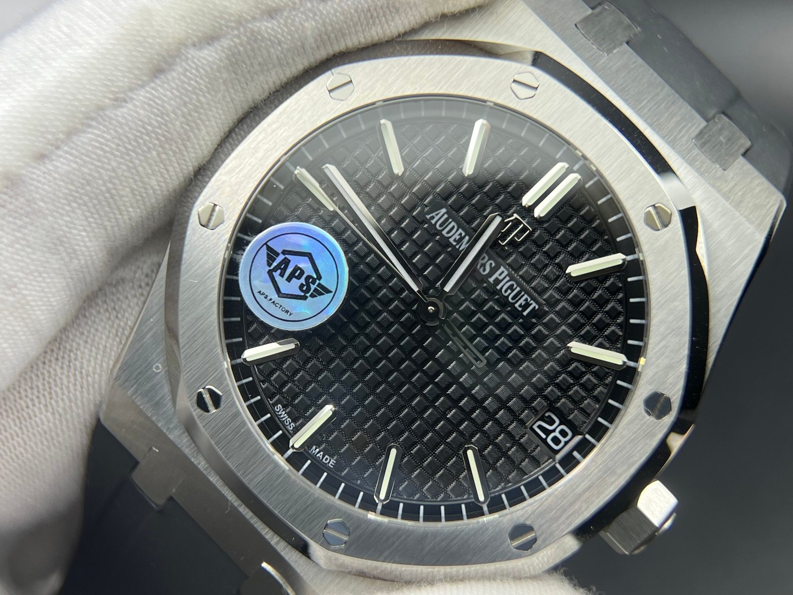 Royal Oak 41mm 15500 SS APSF 1:1 Best Edition Black Textured Dial on Rubber strap A4302 Super Clone