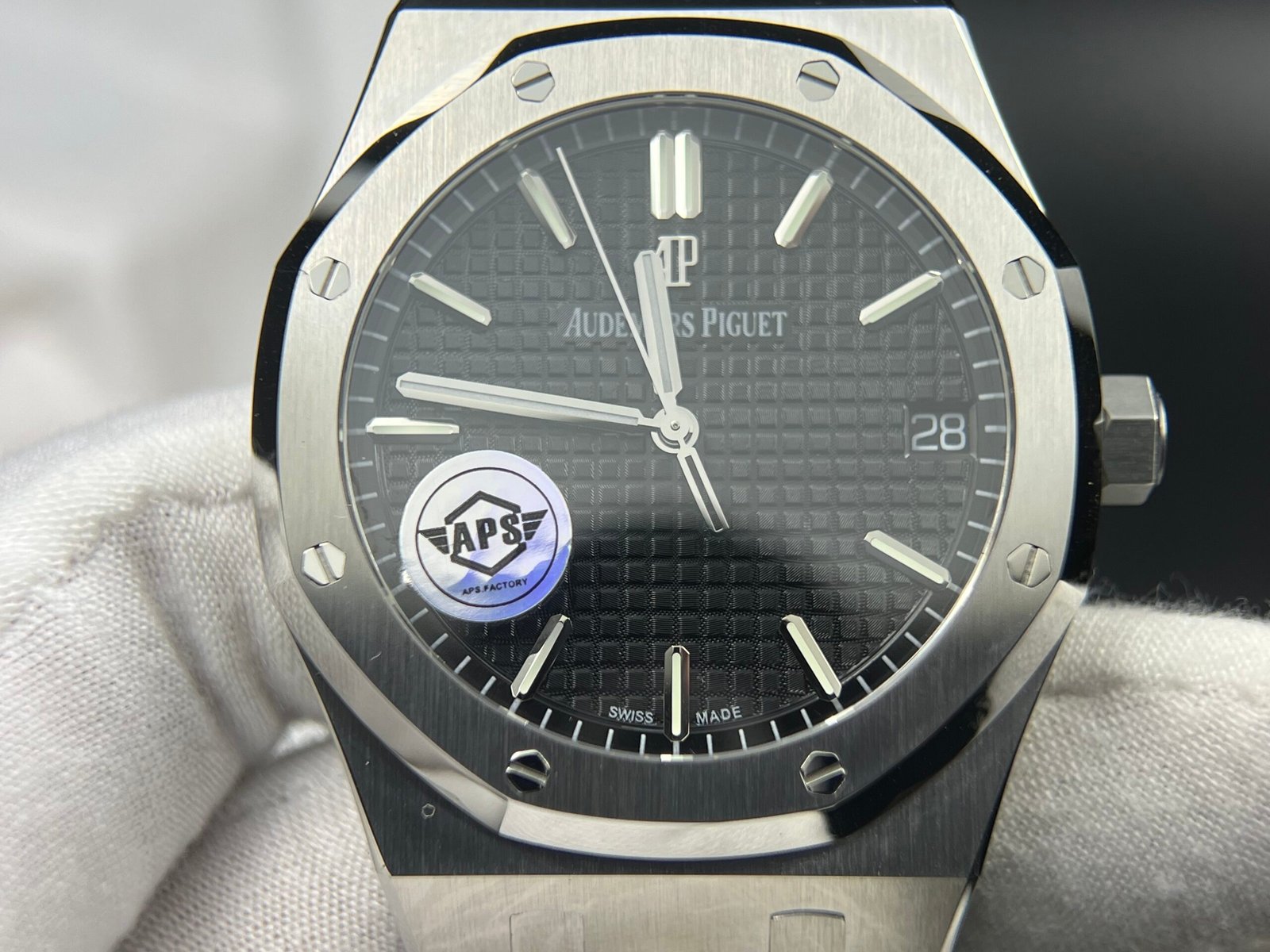 Royal Oak 41mm 15500 SS APSF 1:1 Best Edition Black Textured Dial on Rubber strap A4302 Super Clone - Image 5
