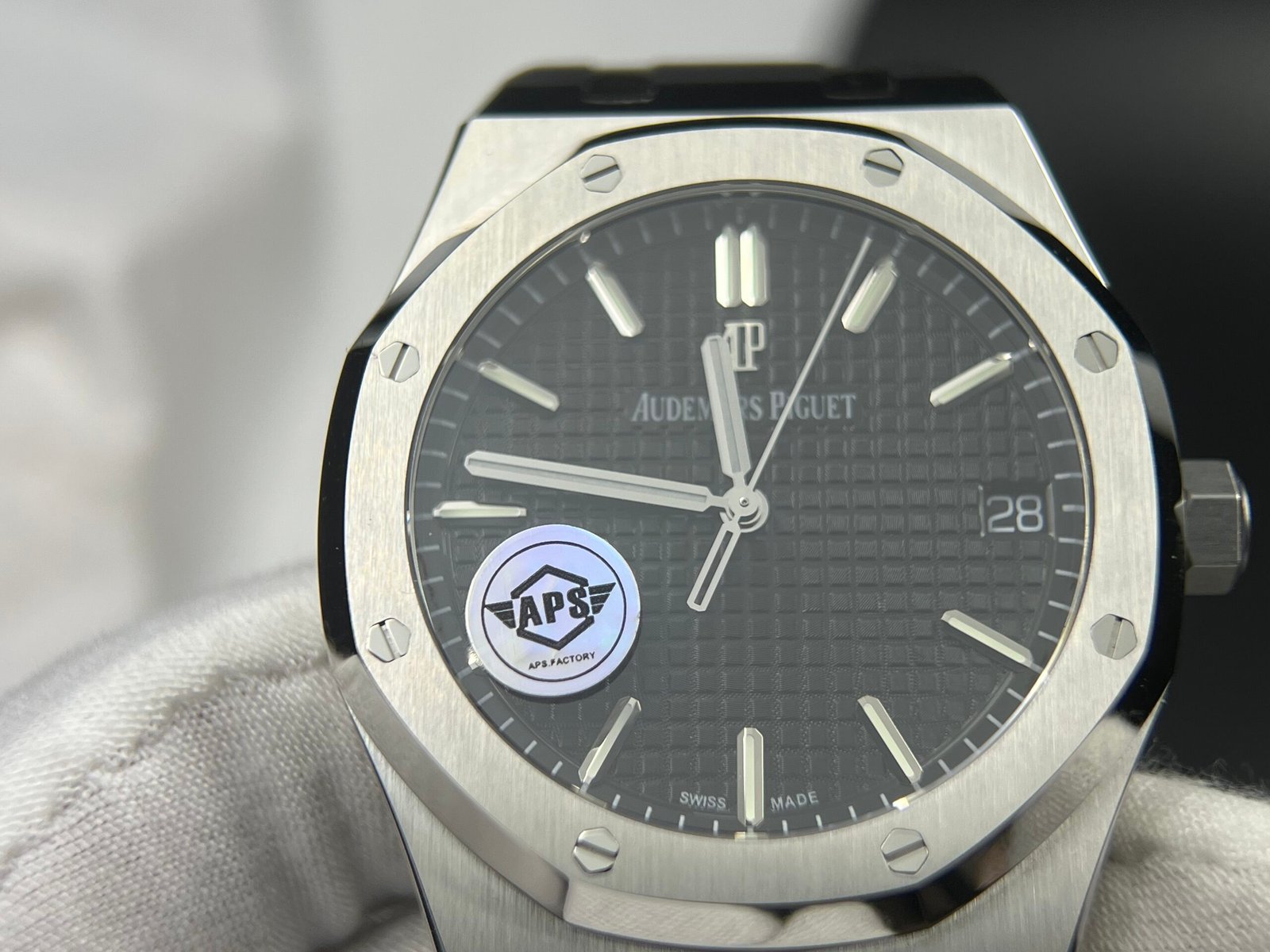 Royal Oak 41mm 15500 SS APSF 1:1 Best Edition Black Textured Dial on Rubber strap A4302 Super Clone - Image 6
