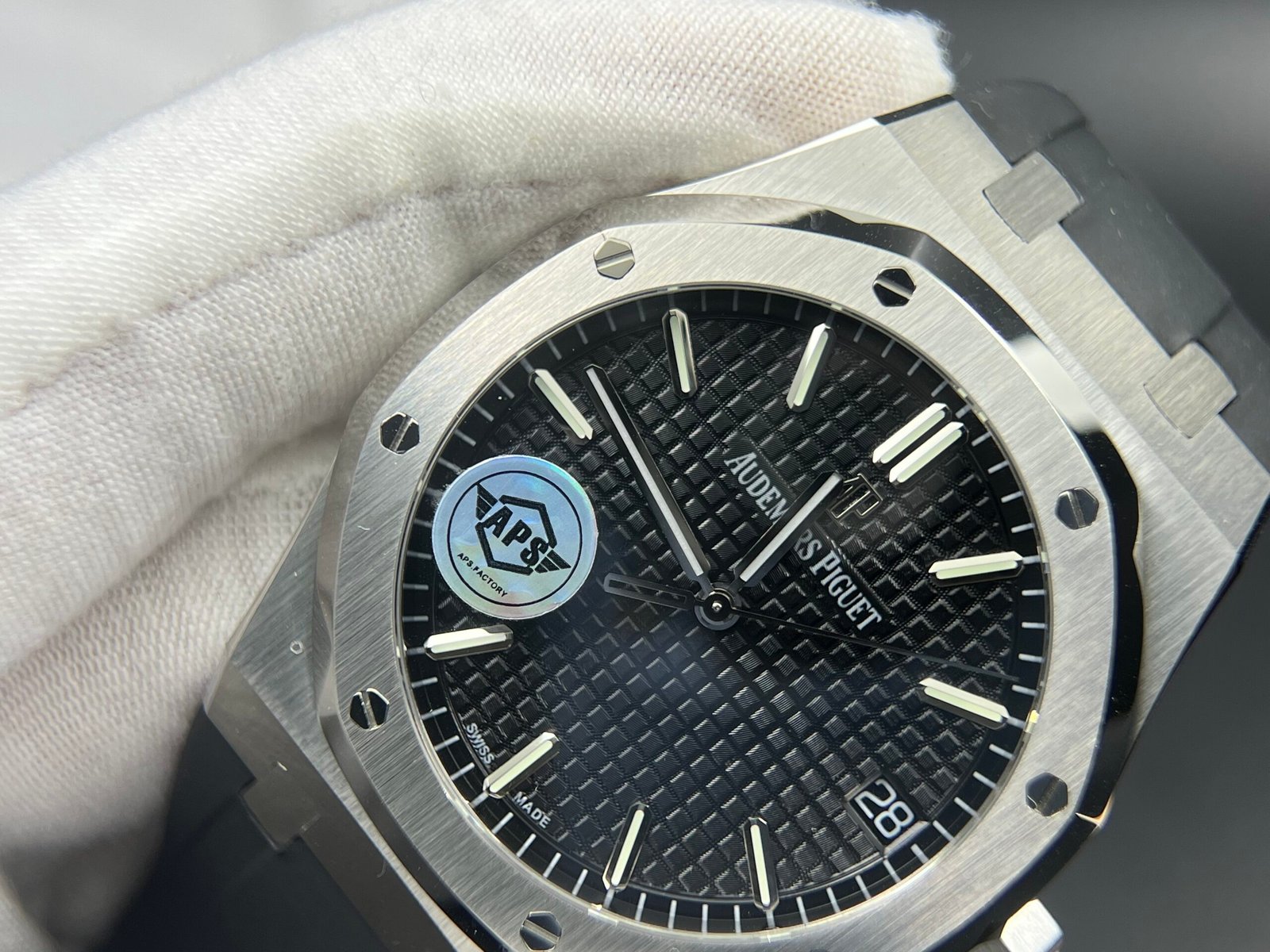 Royal Oak 41mm 15500 SS APSF 1:1 Best Edition Black Textured Dial on Rubber strap A4302 Super Clone - Image 7