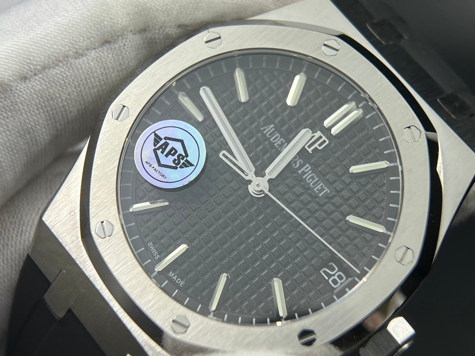 Royal Oak 41mm 15500 SS APSF 1:1 Best Edition Black Textured Dial on Rubber strap A4302 Super Clone - Image 8