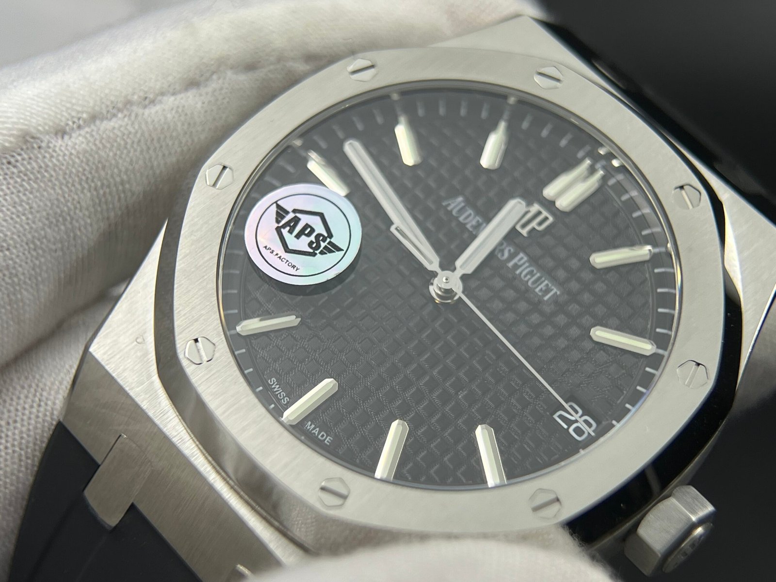 Royal Oak 41mm 15500 SS APSF 1:1 Best Edition Black Textured Dial on Rubber strap A4302 Super Clone - Image 9