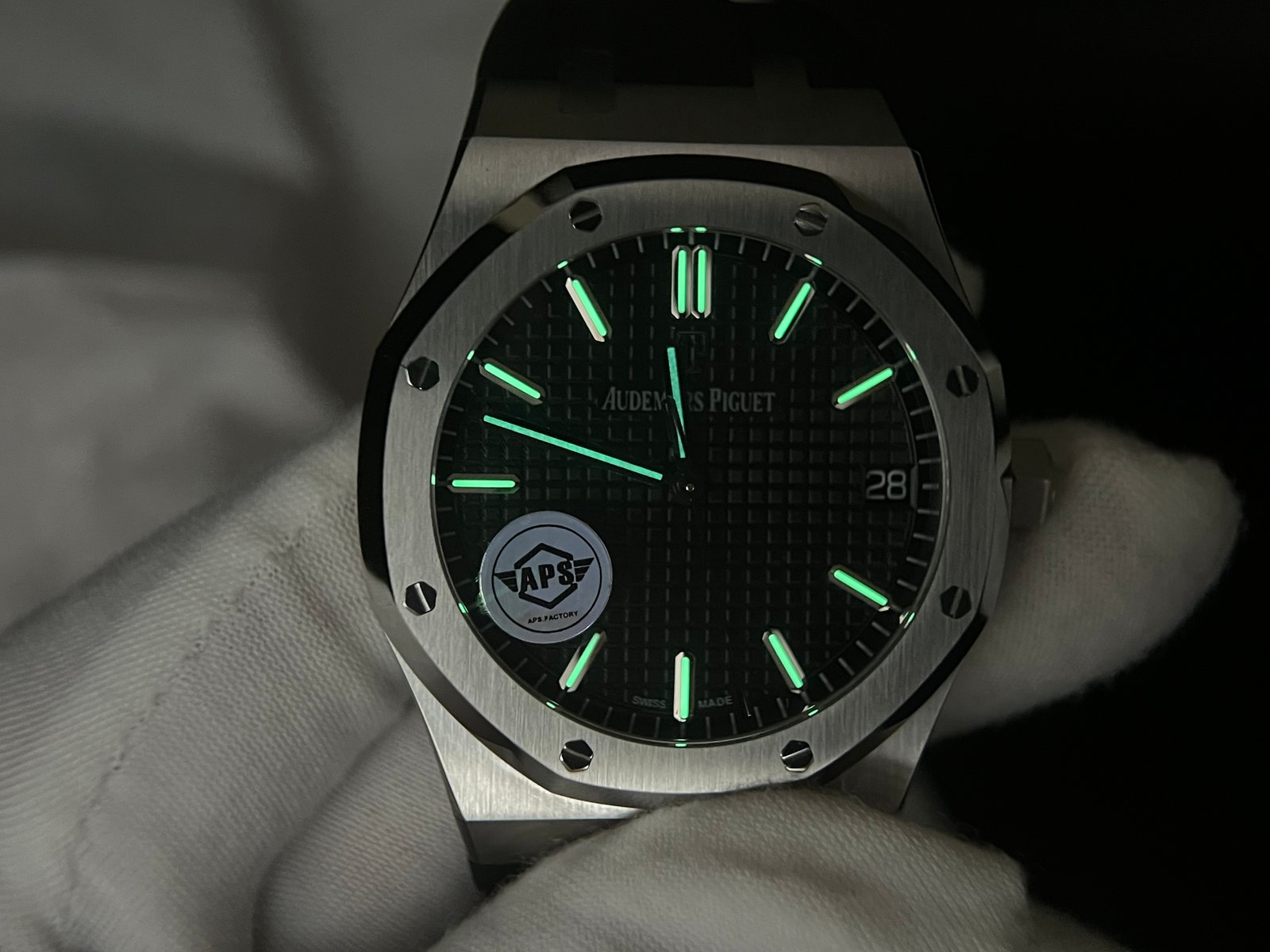 Royal Oak 41mm 15500 SS APSF 1:1 Best Edition Black Textured Dial on Rubber strap A4302 Super Clone - Image 10