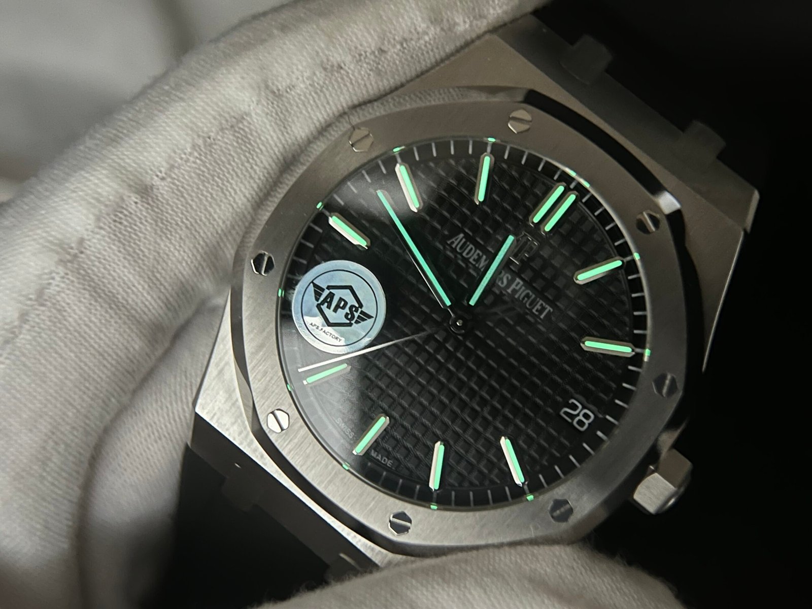 Royal Oak 41mm 15500 SS APSF 1:1 Best Edition Black Textured Dial on Rubber strap A4302 Super Clone - Image 11