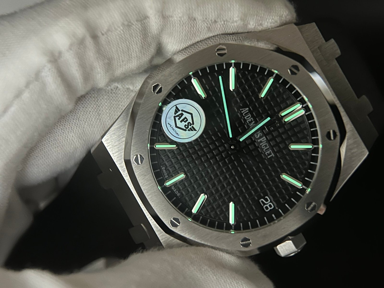 Royal Oak 41mm 15500 SS APSF 1:1 Best Edition Black Textured Dial on Rubber strap A4302 Super Clone - Image 12