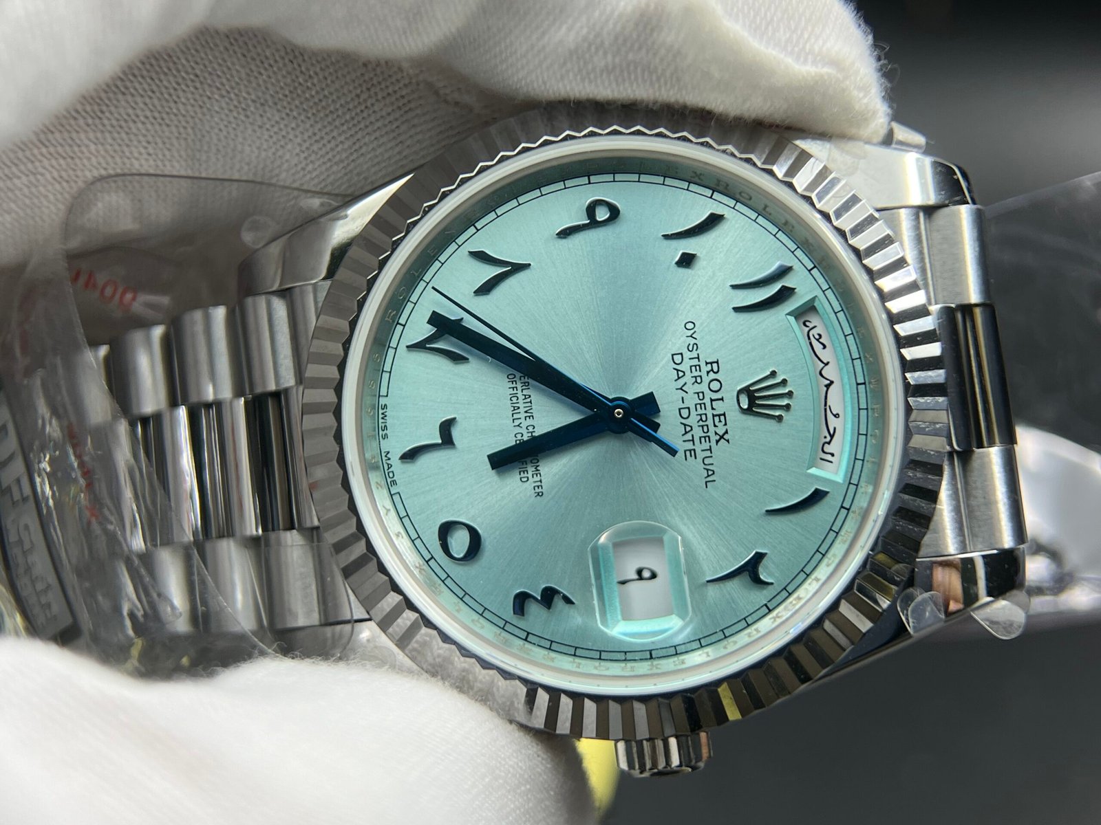 Day Date 40 SS 904L Steel QF 1:1 Best Edition Blue Dial with Arabic Markers on SS Bracelet (Tungsten Heavy Version) - Image 7