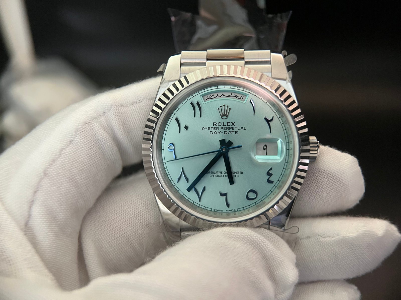 Day Date 40 SS 904L Steel QF 1:1 Best Edition Blue Dial with Arabic Markers on SS Bracelet (Tungsten Heavy Version) - Image 9