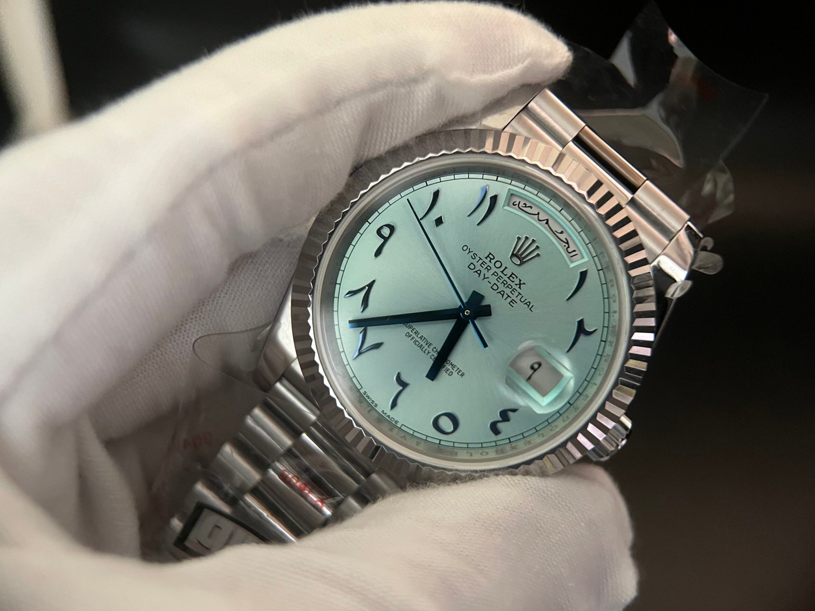 Day Date 40 SS 904L Steel QF 1:1 Best Edition Blue Dial with Arabic Markers on SS Bracelet (Tungsten Heavy Version) - Image 10