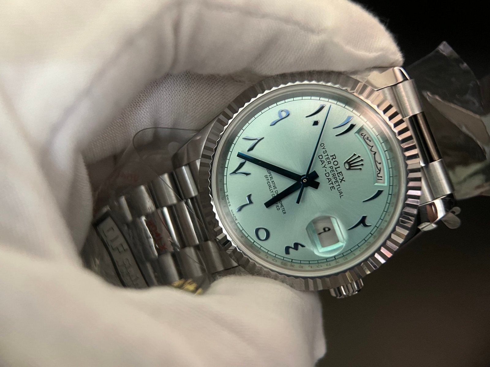 Day Date 40 SS 904L Steel QF 1:1 Best Edition Blue Dial with Arabic Markers on SS Bracelet (Tungsten Heavy Version) - Image 11