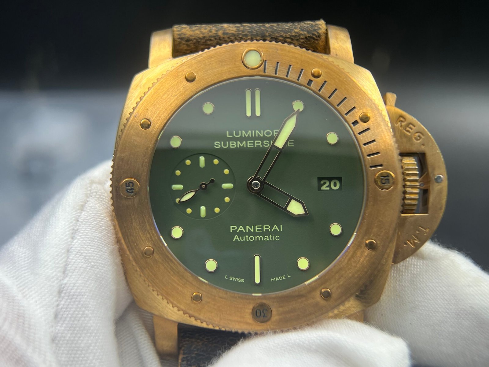PAM382 N Bronzo VSF 1:1 Best Edition on Green dial on Brown Distressed Calfskin Strap P.9000 - Image 3