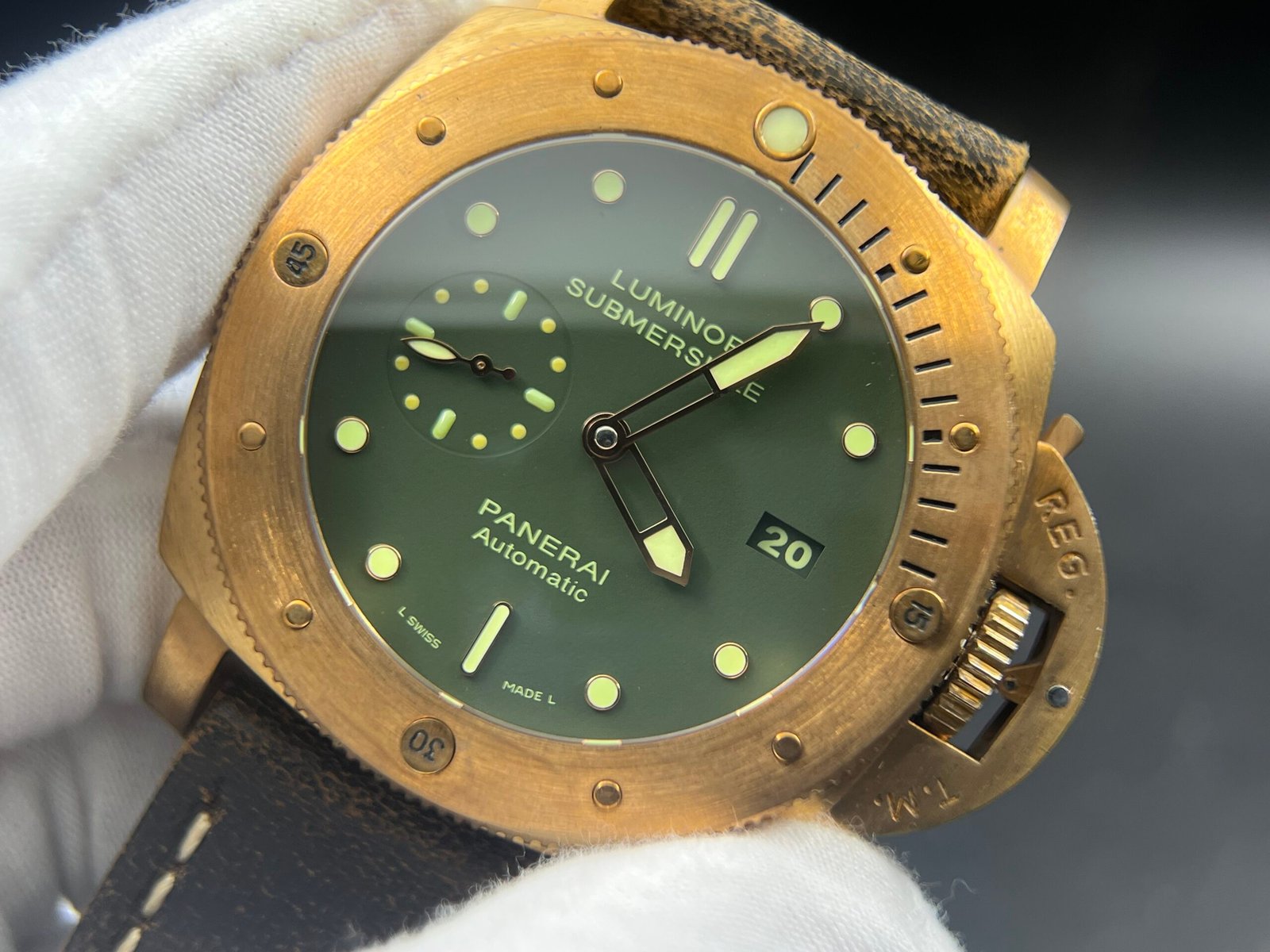 PAM382 N Bronzo VSF 1:1 Best Edition on Green dial on Brown Distressed Calfskin Strap P.9000