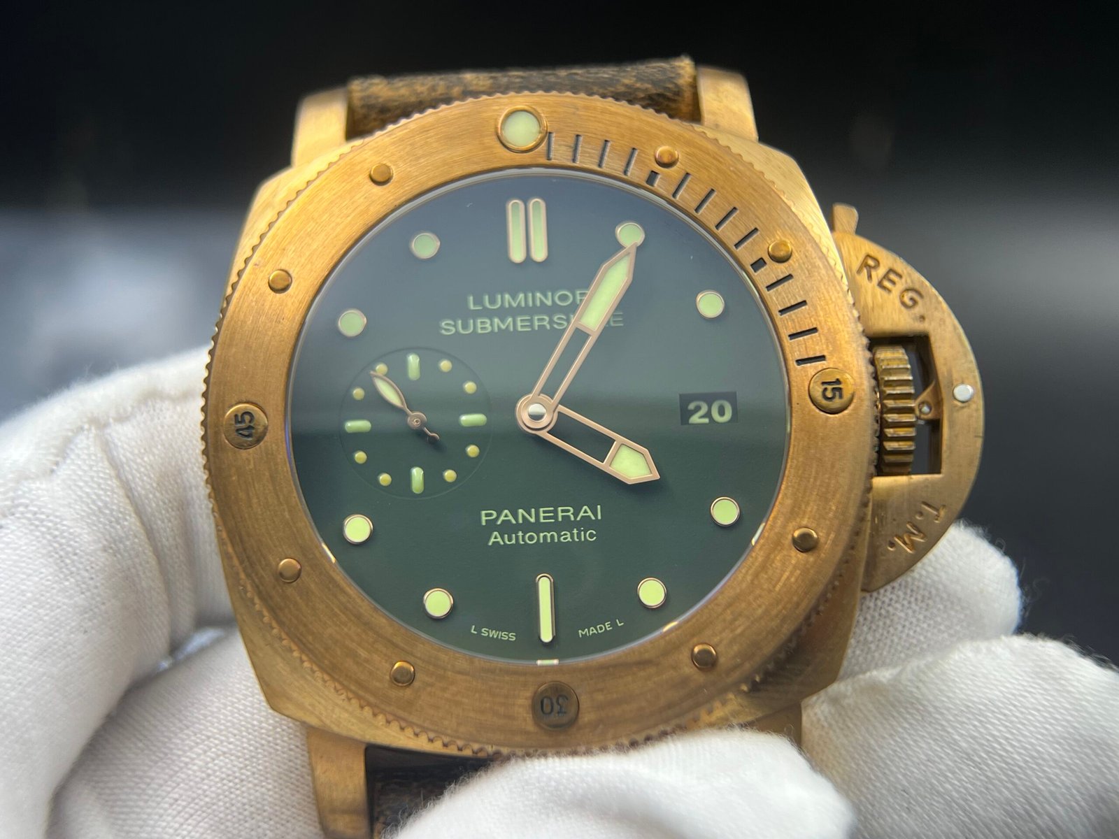 PAM382 N Bronzo VSF 1:1 Best Edition on Green dial on Brown Distressed Calfskin Strap P.9000 - Image 7