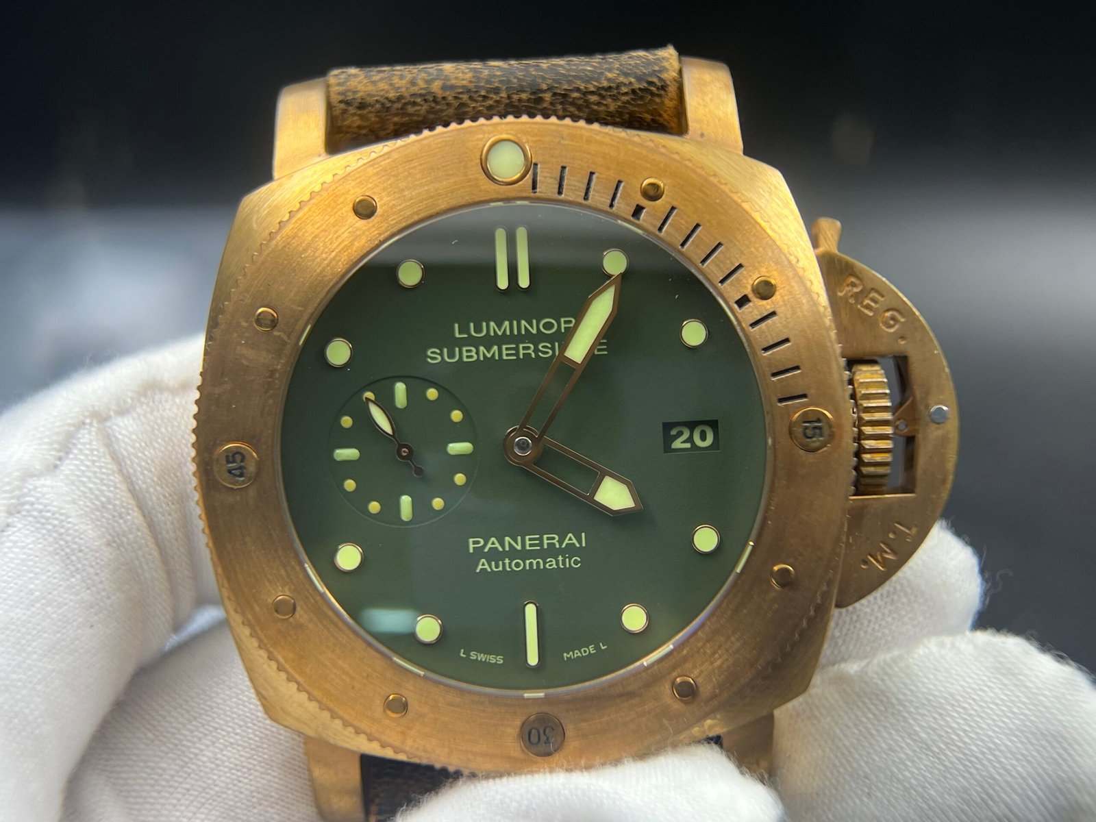 PAM382 N Bronzo VSF 1:1 Best Edition on Green dial on Brown Distressed Calfskin Strap P.9000 - Image 8