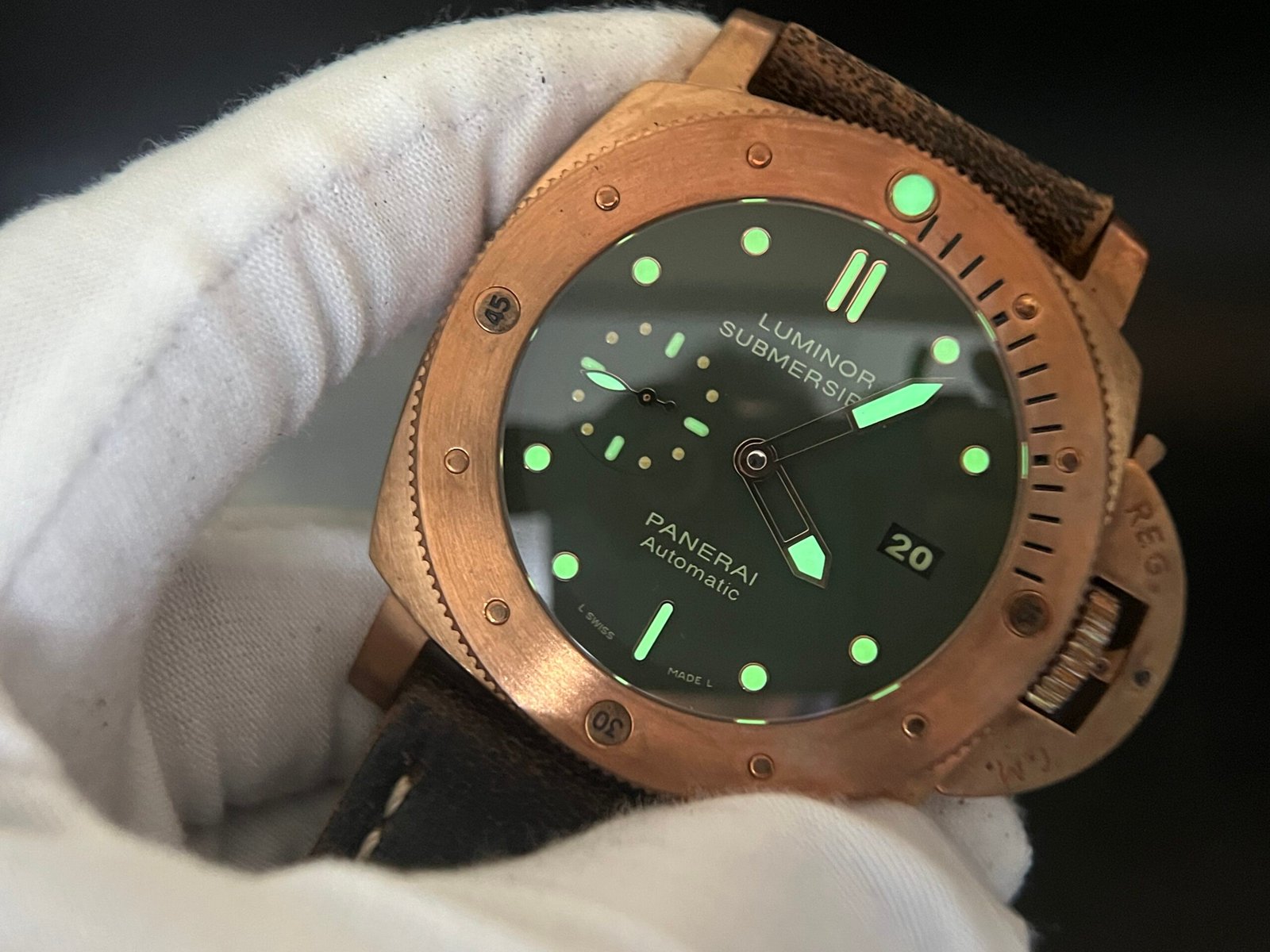 PAM382 N Bronzo VSF 1:1 Best Edition on Green dial on Brown Distressed Calfskin Strap P.9000 - Image 11