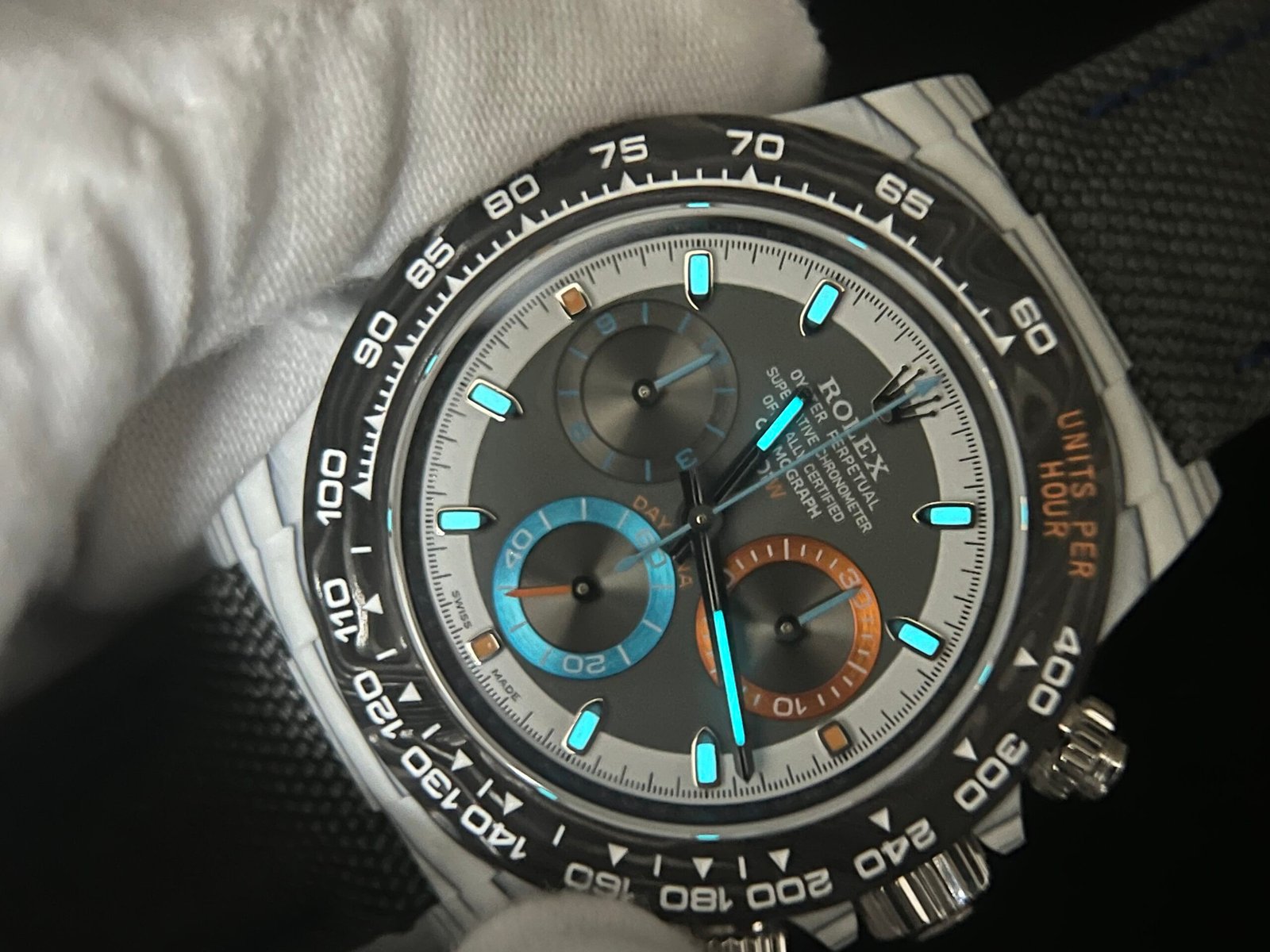 Daytona DIW Carbon 1:1 Best Edition grey Dial on Black Nylon Strap SA4130 - Image 11